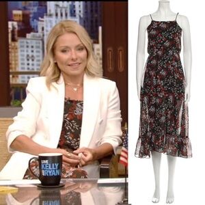 MAJE Floral Wrap Ruffle Midi Dress Red Green Coquette Dark Romantic Formal ASO S